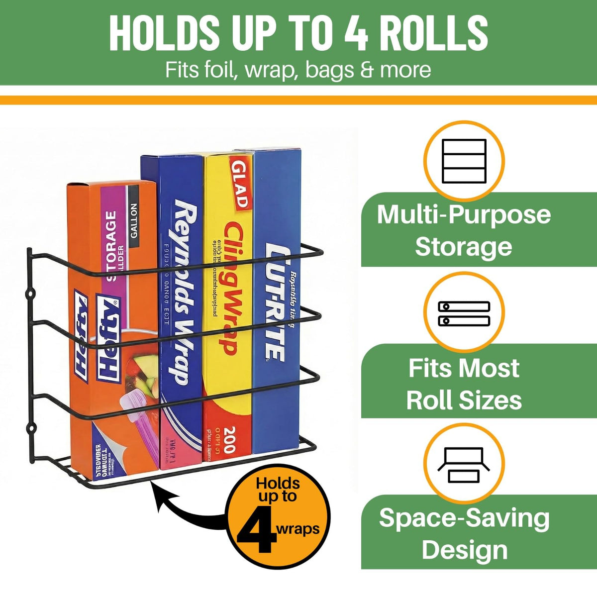 Evelots 2-pack cabinet door organizer for foil and plastic wrap saving counter space