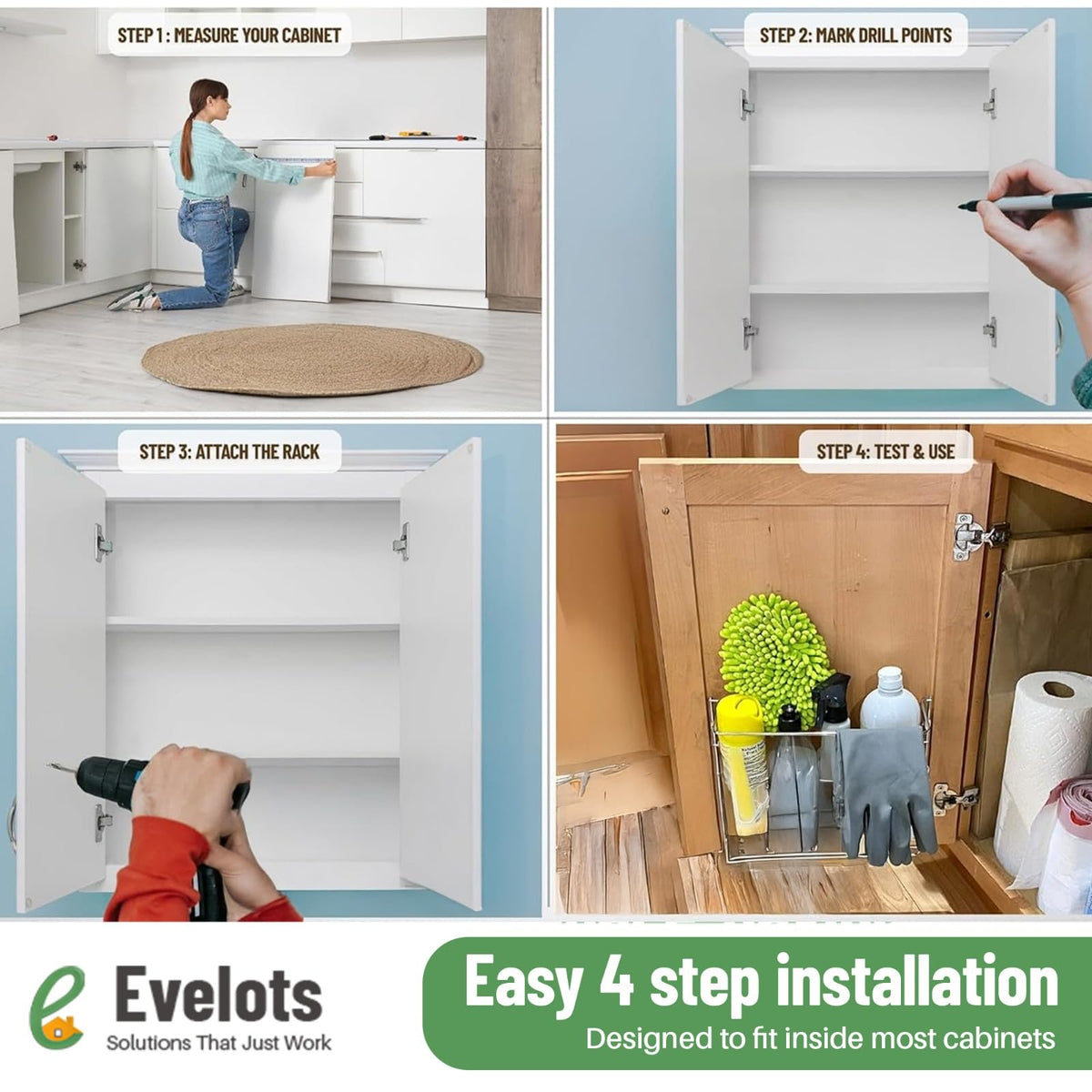 Includes mounting hardware for cabinet and drywall quick tool-free installation