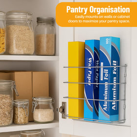 Evelots wrap rack includes mounting hardware for quick, sturdy installation.