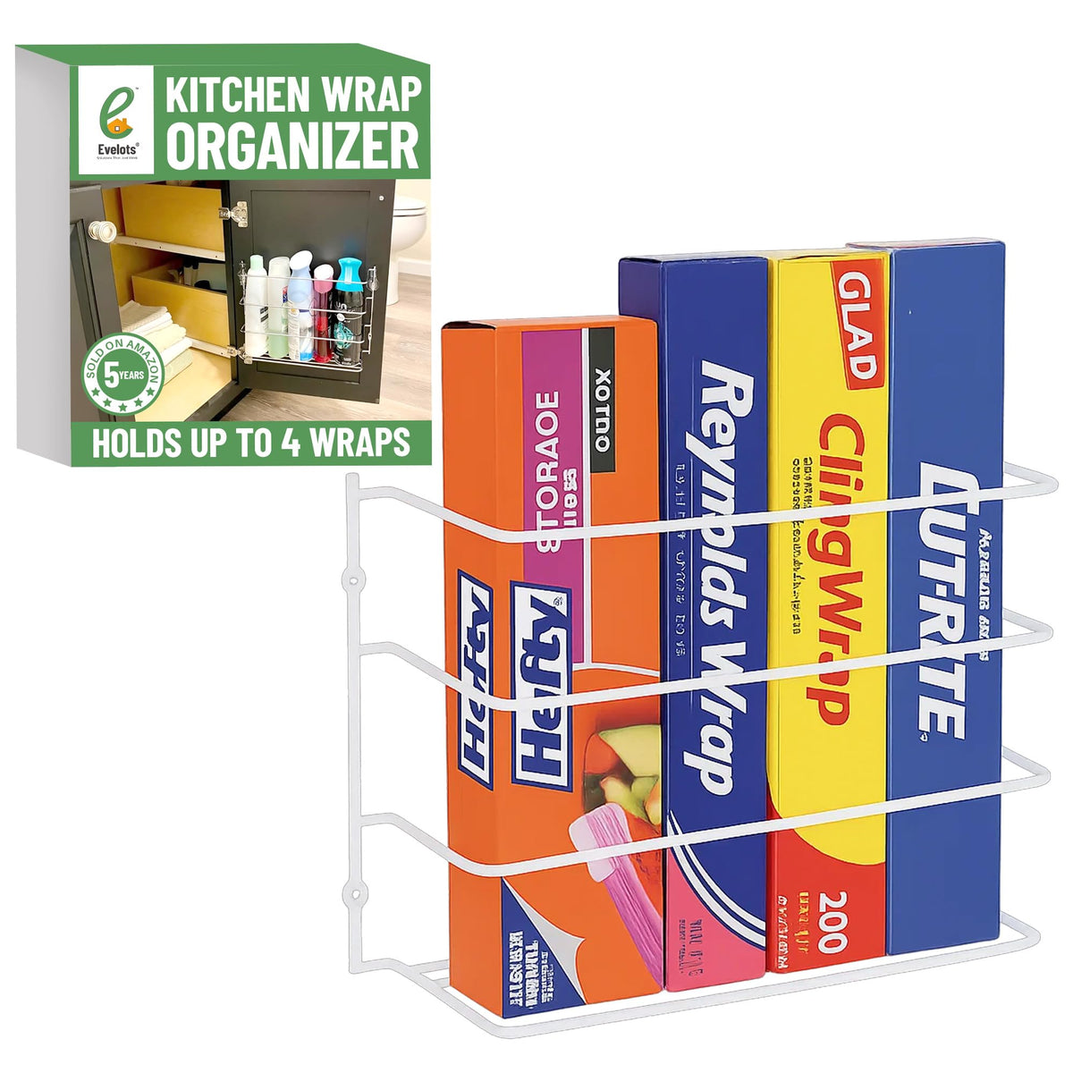 Evelots kitchen wrap organizer wall-mount for easy wrap access.