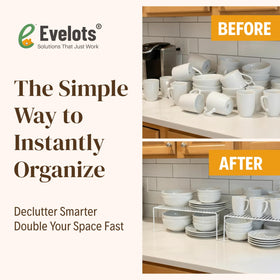 Evelots pot and pan rack maximizing cabinet space.