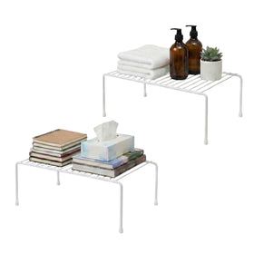 Evelots wire rack cabinet organizer 2-pack keeps spices and dishes easily accessible.