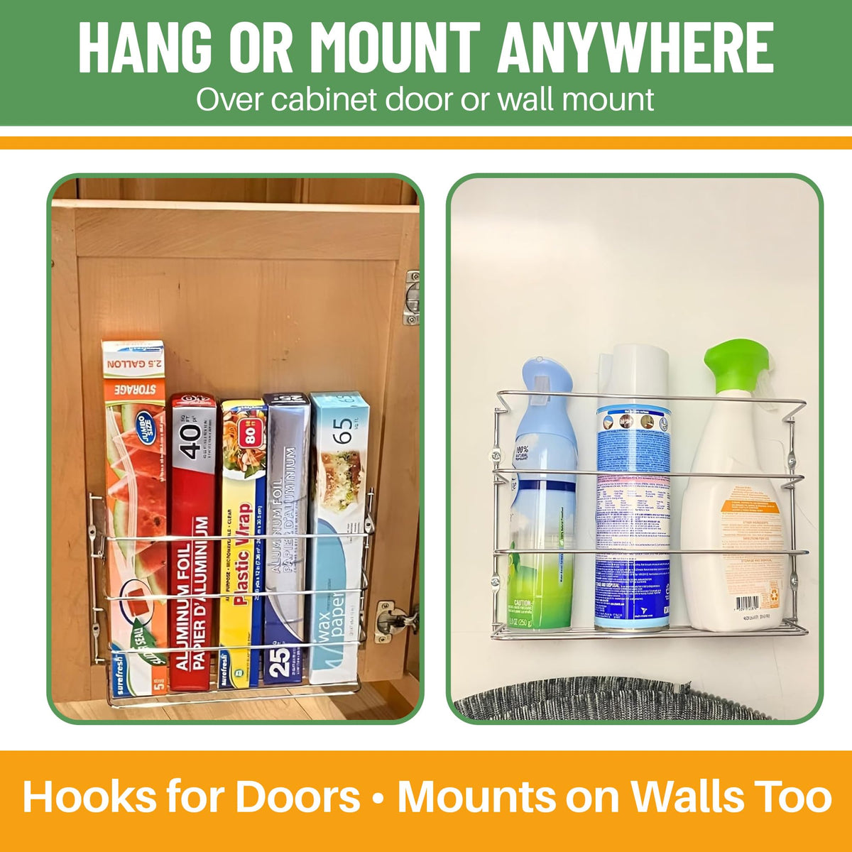 Evelots metal-coated organizer resists rust while storing kitchen wraps.