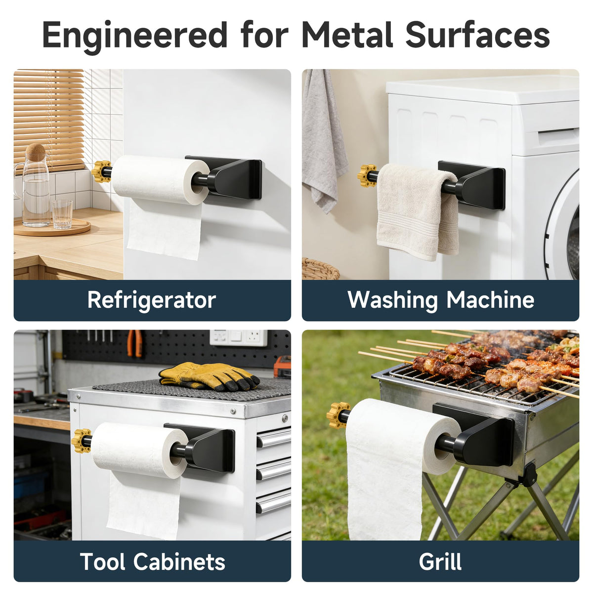 Versatile Evemlceol towel holder usable on various metal surfaces