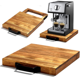 EVERBBKING acacia sliding tray with coffee machine on countertop for easy access