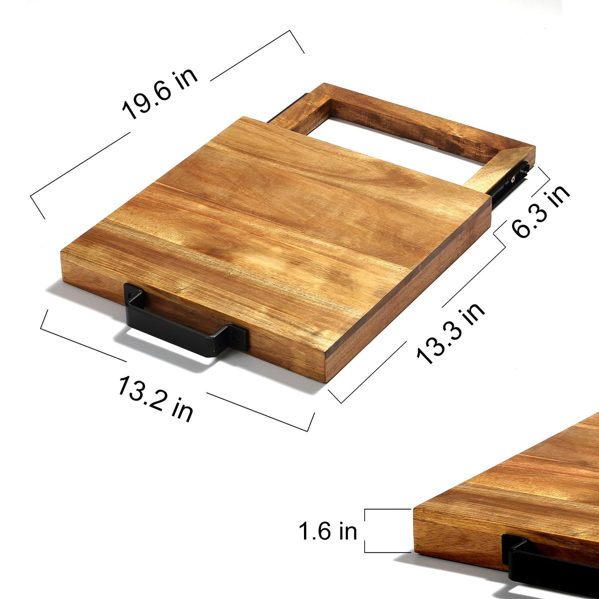 EVERBBKING acacia sliding tray demonstrating smooth roll-out handle