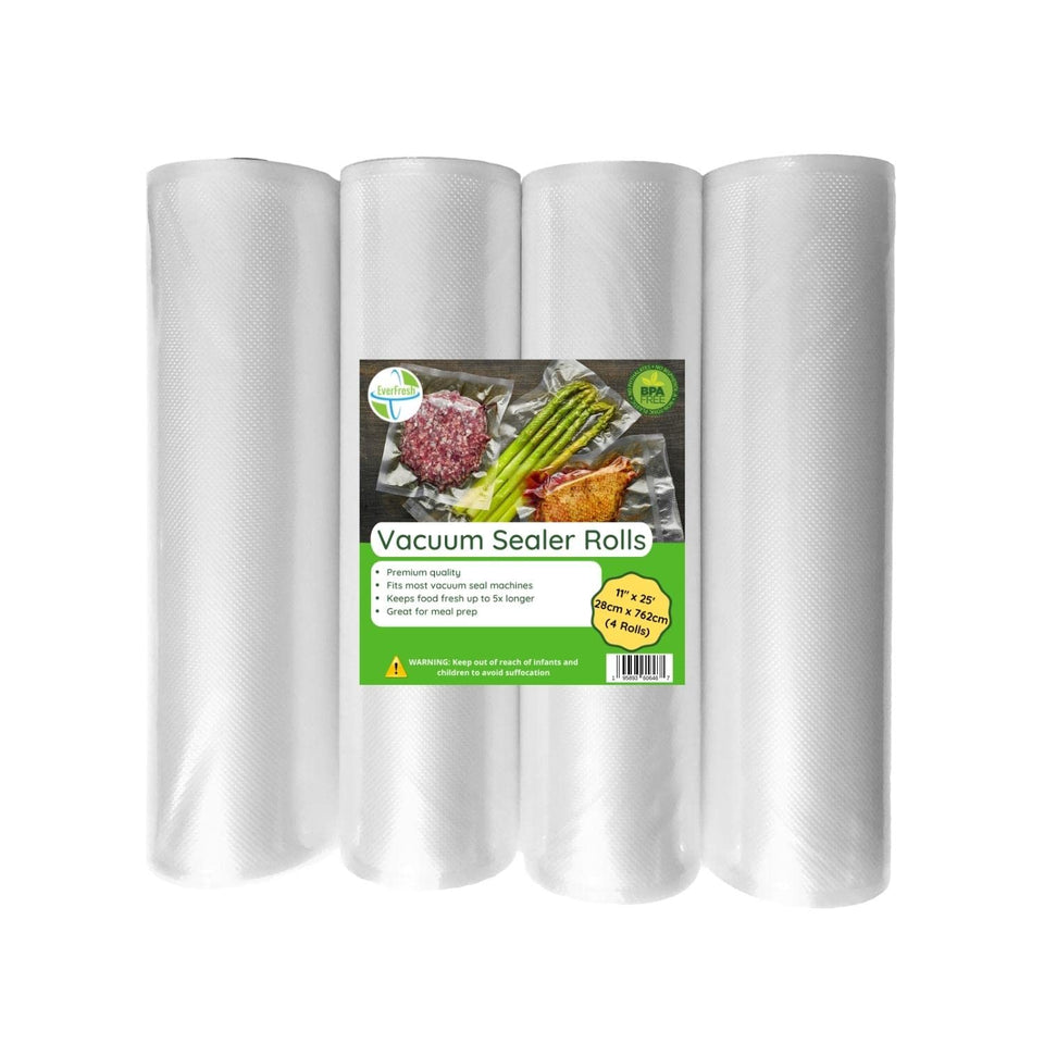 EverFresh 11x25 vacuum-sealer rolls with embossed 15mil design for stronger seals and extended freshness.