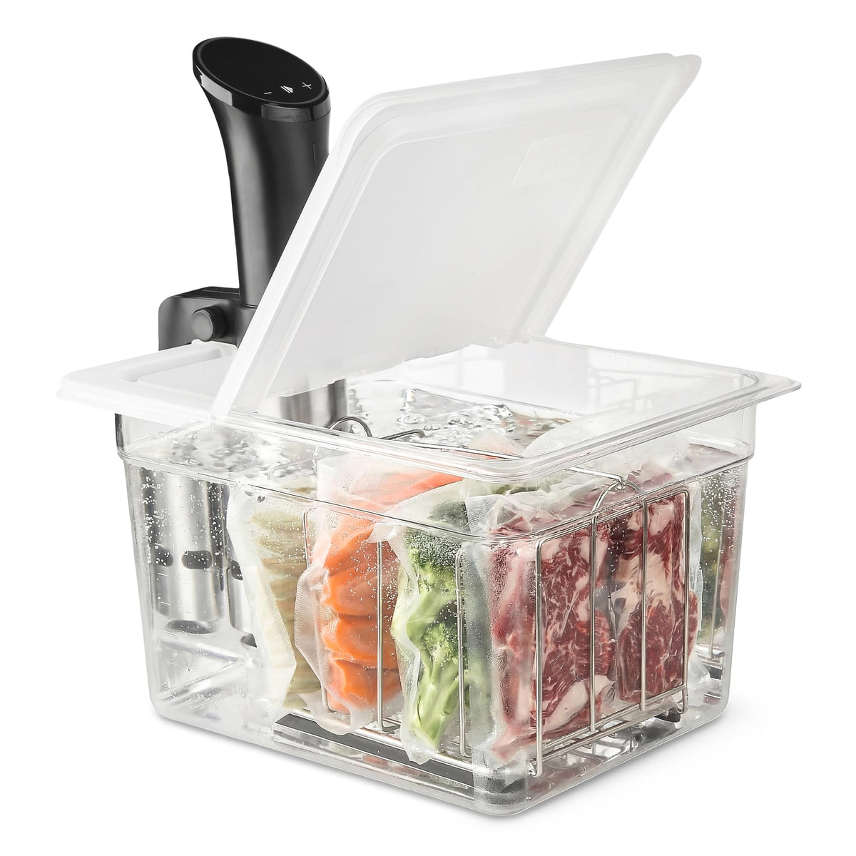 EVERIE 12-qt sous vide container with collapsible lid for easy refilling.