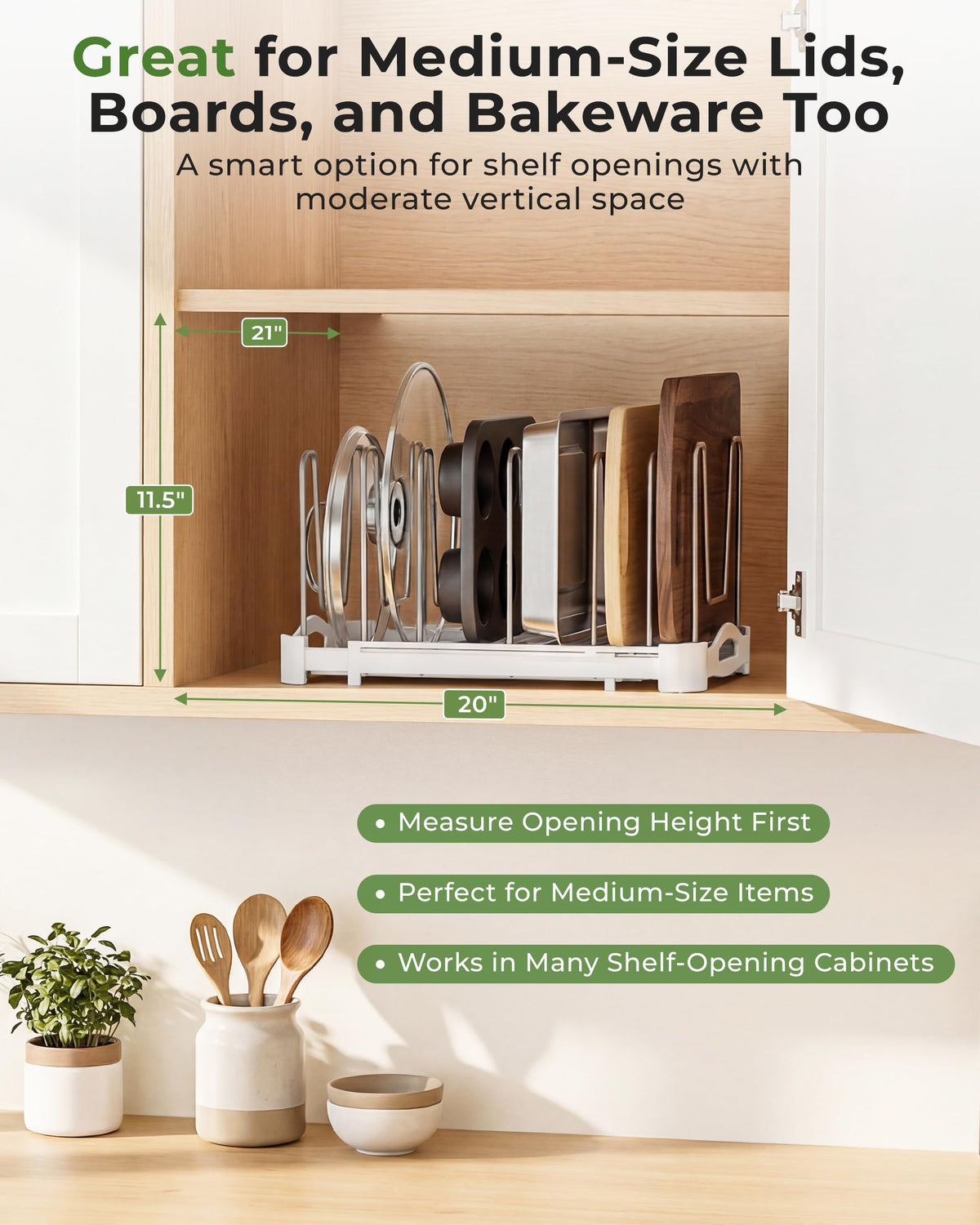 EVERIE adjustable base extends from 12.6 to 21.5 inches for space fit