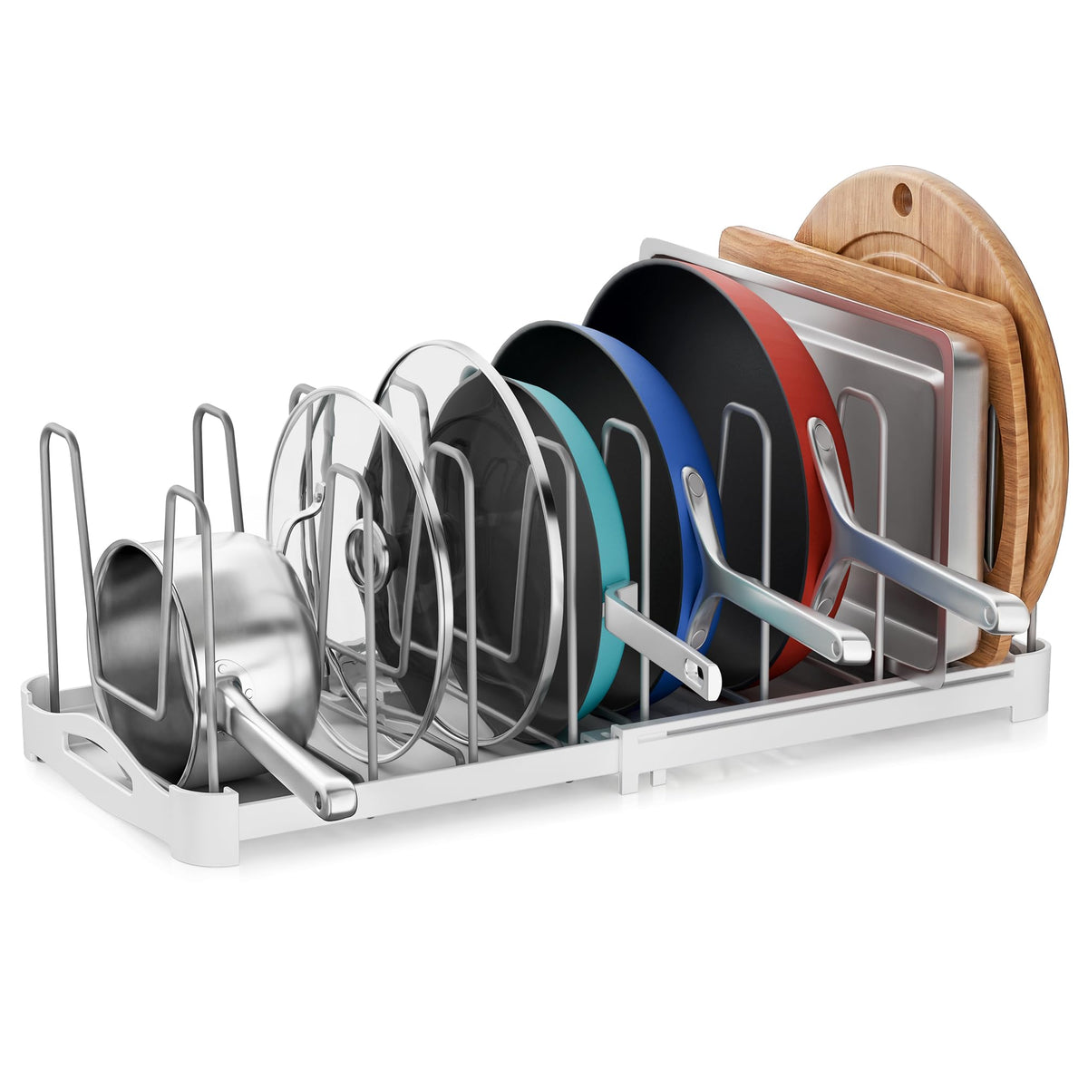 EVERIE bakeware organizer extendable rack keeps lids tidy and within reach