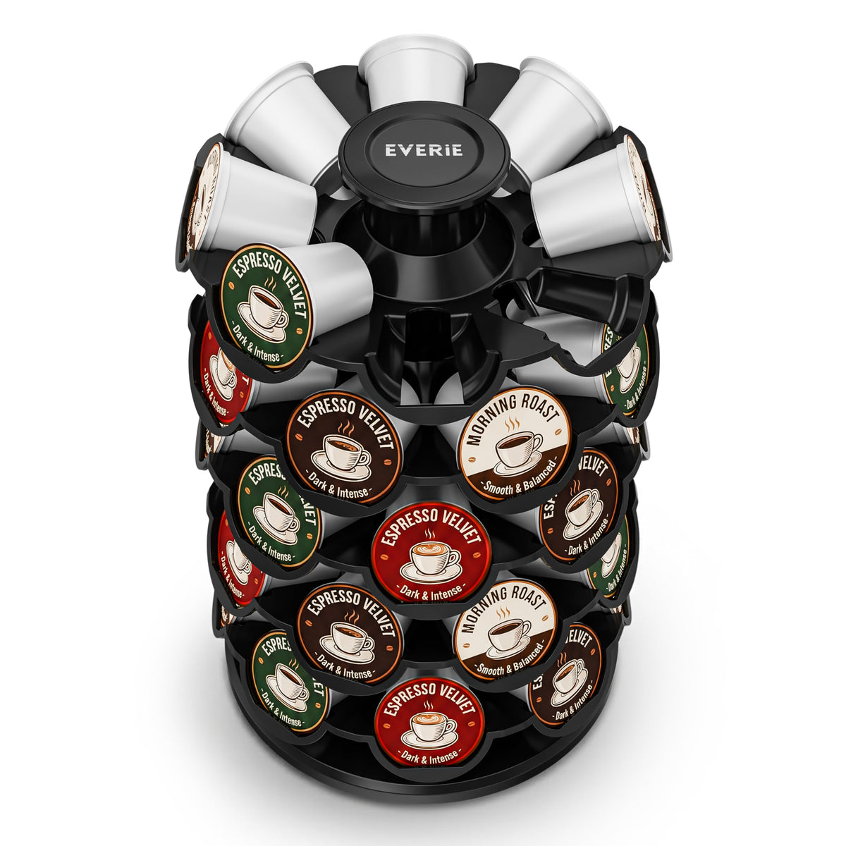 EVERIE coffee pod carousel base-8x8 keeps counter tidy and accessible.