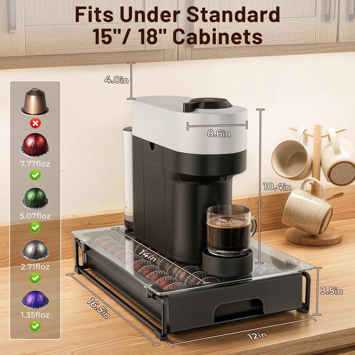 EVERIE Vertuo capsule storage with glass top keeps capsules neatly organized on the counter.