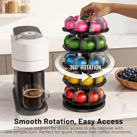 Everie coffee pod holder base-diameter close-up highlighting compact footprint.