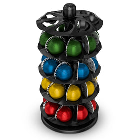 Everie coffee pod holder front view with 40-slot Vertuo carousel for quick access.