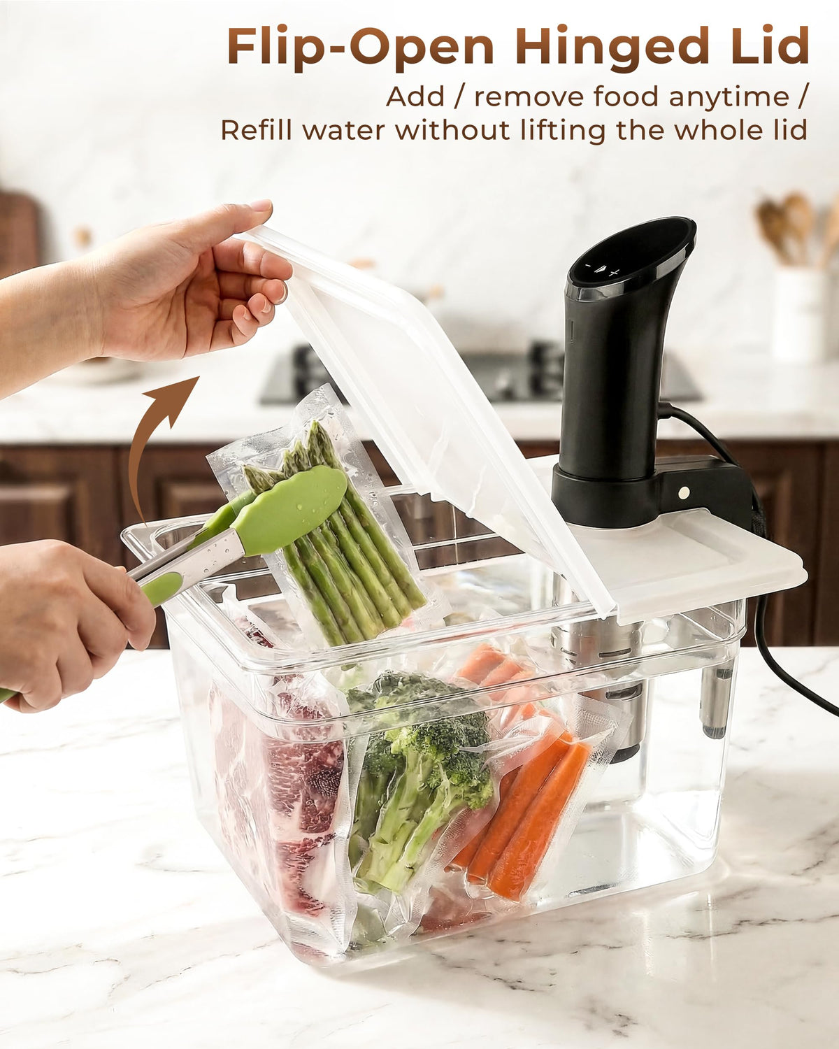 EVERIE collapsible hinged lid, smooth operation reducing evaporation during long cooks.