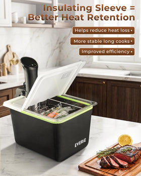 Everie collapsible hinged lid reduces evaporation for long, hands-off cooks.