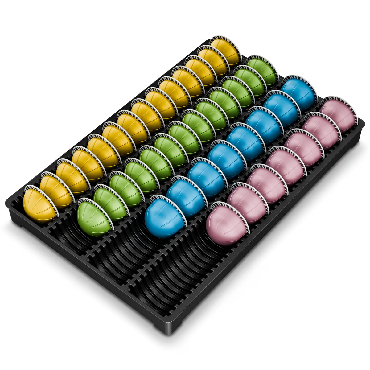 EVERIE drawer organizer showing 40 large Vertuo capsules neatly stored for quick access