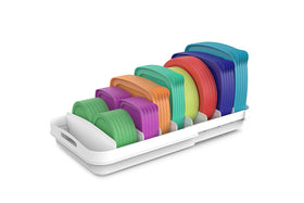 EVERIE expandable lid organizer keeps lids upright and accessible.