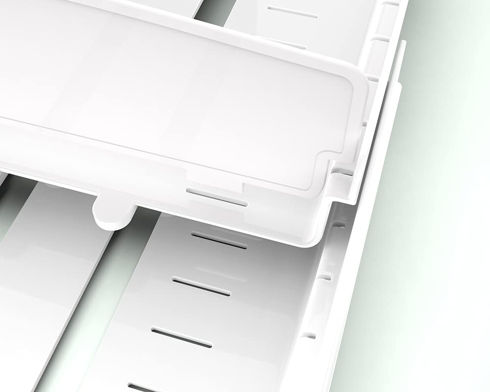 EVERIE length adjustable lid organizer fits cabinets from 13.4 to 20.5 inches.
