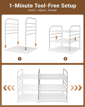 EVERIE extendable 3-tier organizer features adjustable levels for custom spacing