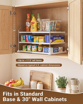 EVERIE extendable 3-tier organizer keeps glass jars and canisters neatly arranged