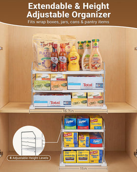 EVERIE extendable 3-tier organizer holds food storage bags and parchment for easy prep