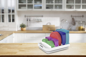 EVERIE upright visible lid storage makes lids easy to see and grab.