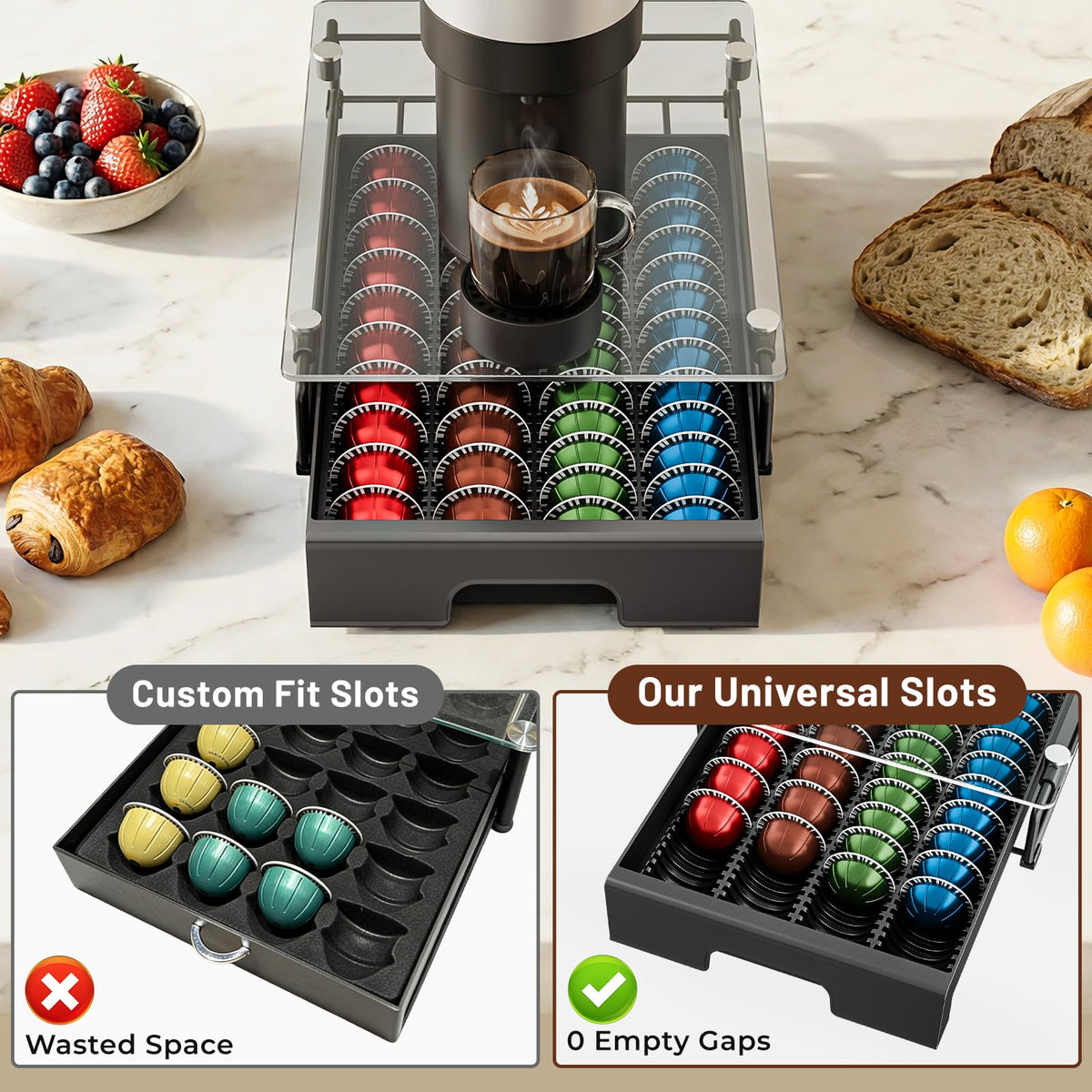 EVERIE non-slip feet minimize movement and noise on stone countertops.