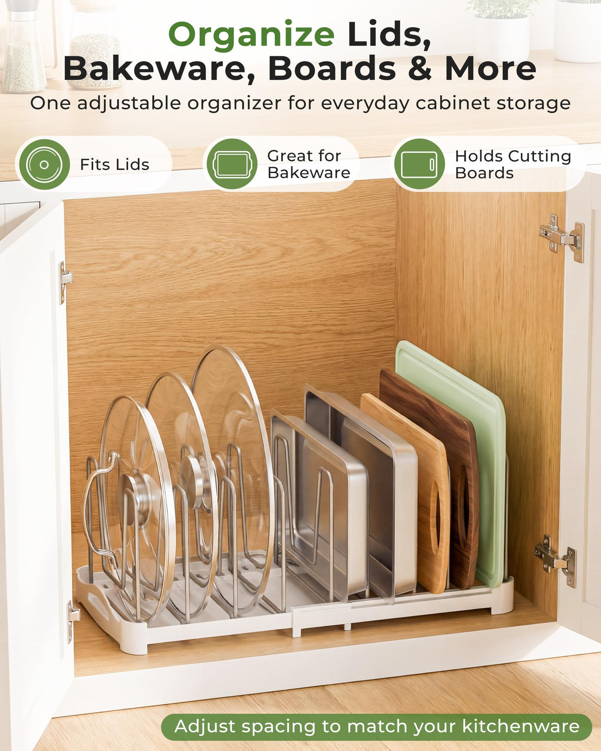 EVERIE pot lid holder with wobble-free dividers prevents tipping when removing lids
