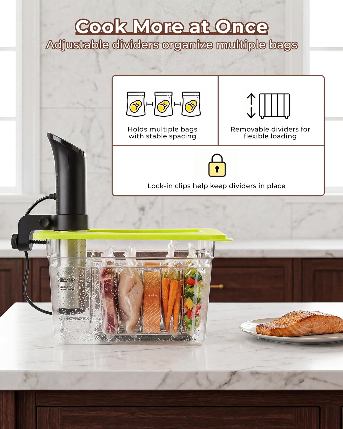 EVERIE seven-divider layout enables flexible spacing for multiple bags.
