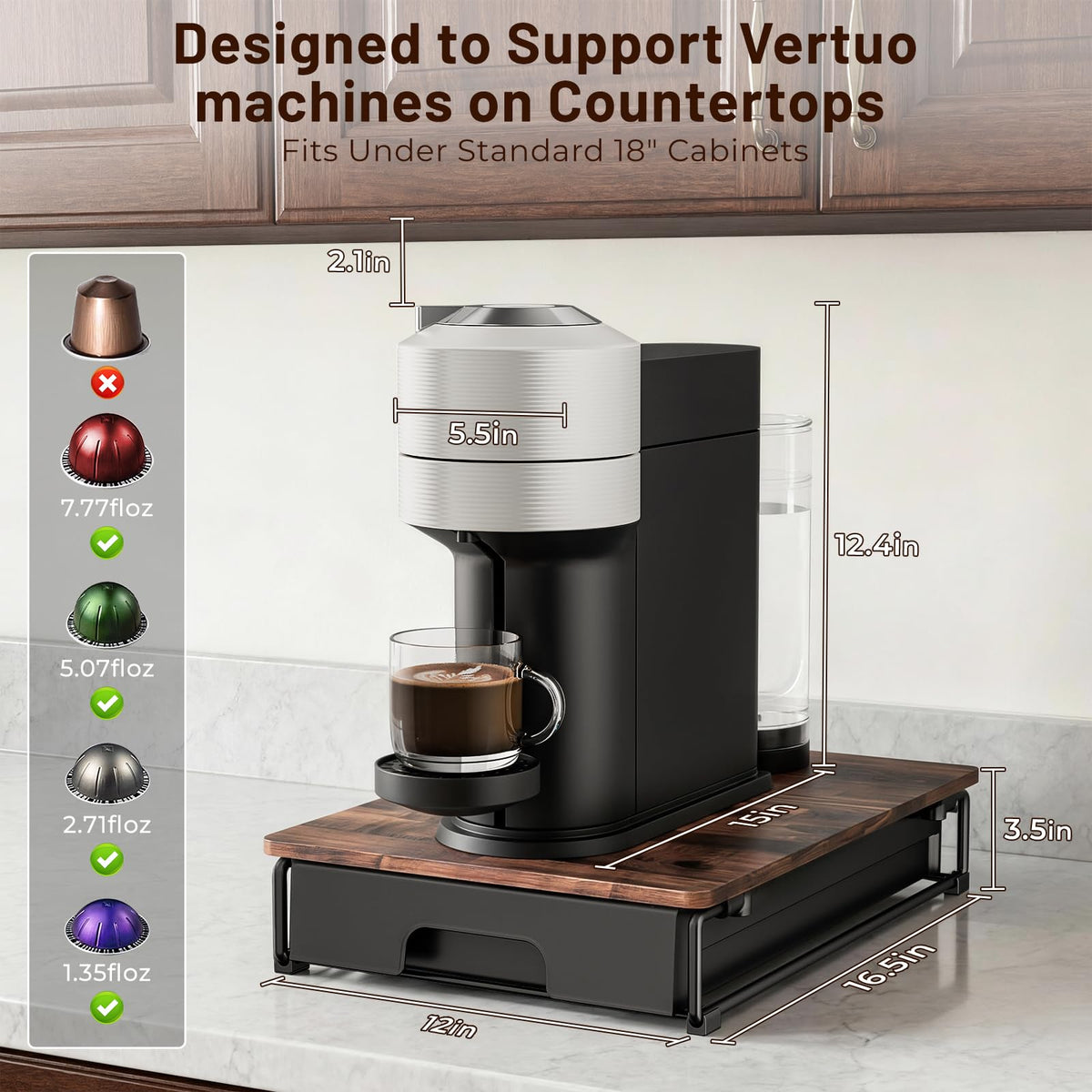 Everie Vertuo capsule drawer fits large and small pods neatly.