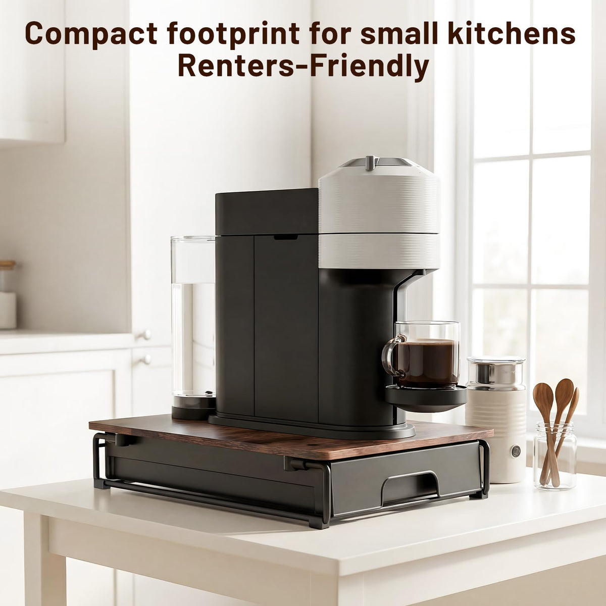 Everie rustic brown finish enhances kitchen style and safety.