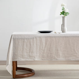EVERLY linen tablecloth close-up texture shows premium flax fibers for refined table setting.
