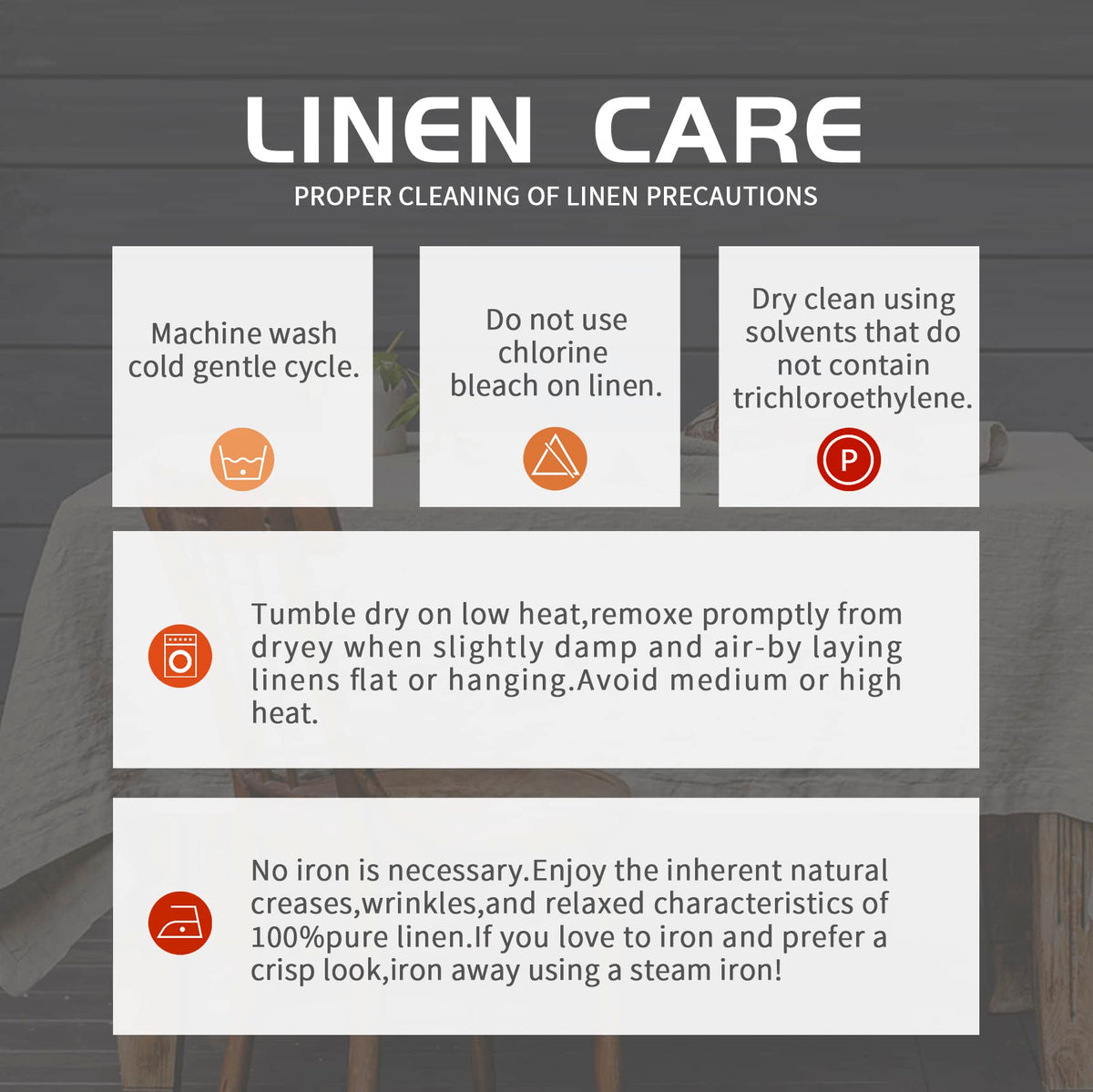 EVERLY linen tablecloth in natural earthy tones highlights sustainable, dye-free fabric.