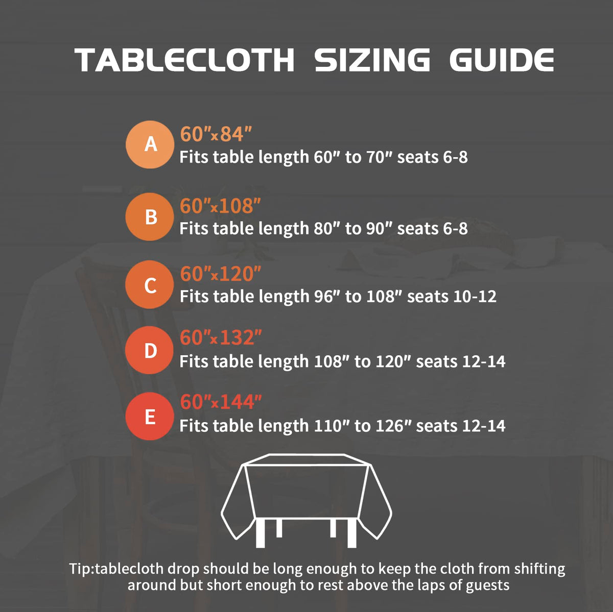 EVERLY linen tablecloth size guide helps find the perfect fit.