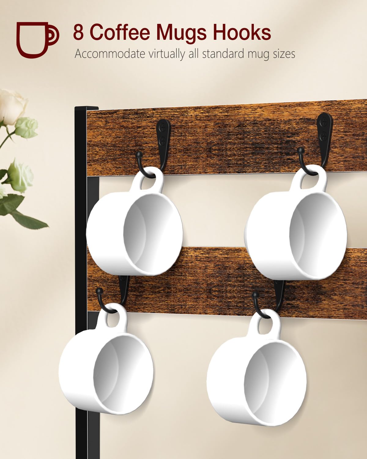 Evermagin side mug hooks provide quick mug storage and organization.
