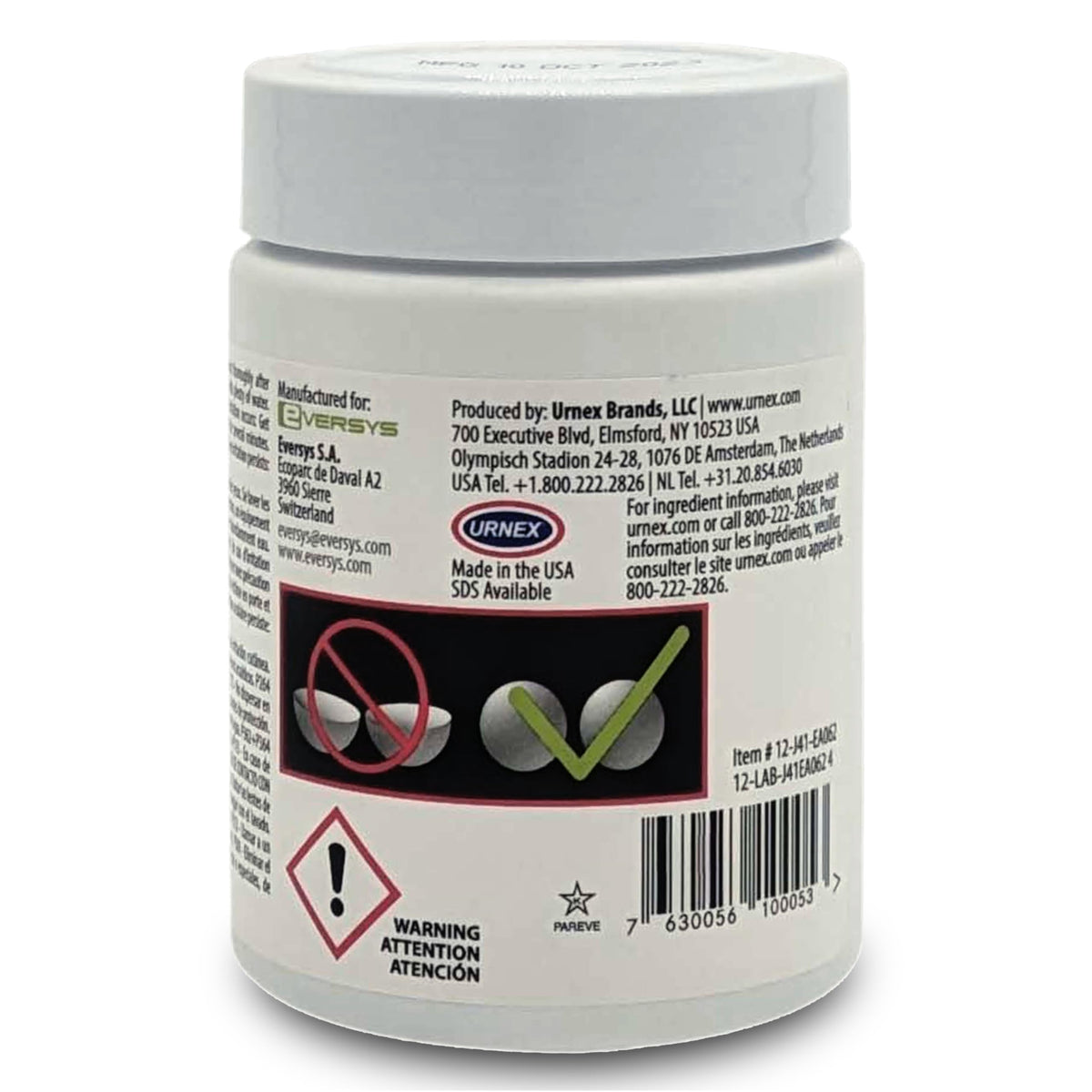 Eversys cleaning balls visible in bottle, optimized for fast cleaning.