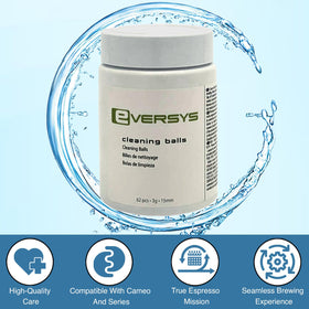 Eversys cleaning balls in brew unit, for thorough residue removal.