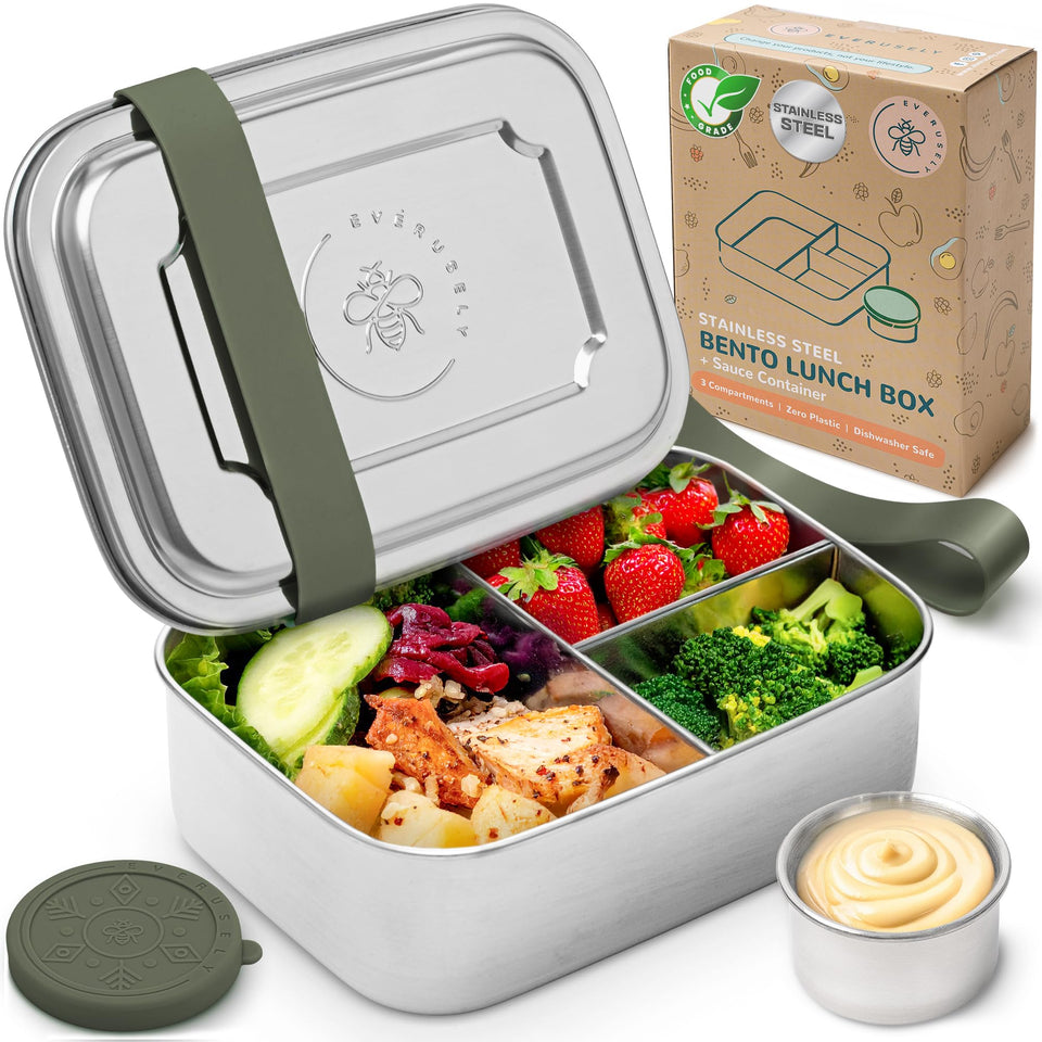 Everusely Bento Box Sage 37oz showcases durable stainless steel for reliable daily lunches.
