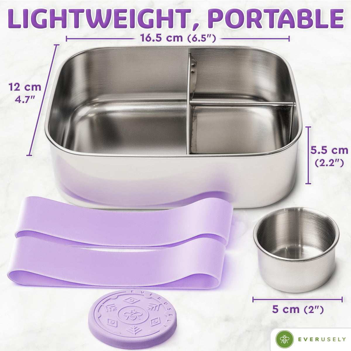 Everusely Bento Box three compartments keeps lunch organized