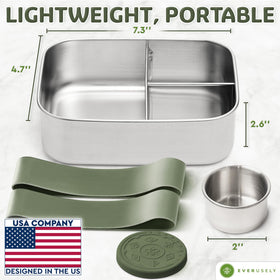 Everusely bento compartments in stainless steel help organize meals neatly.