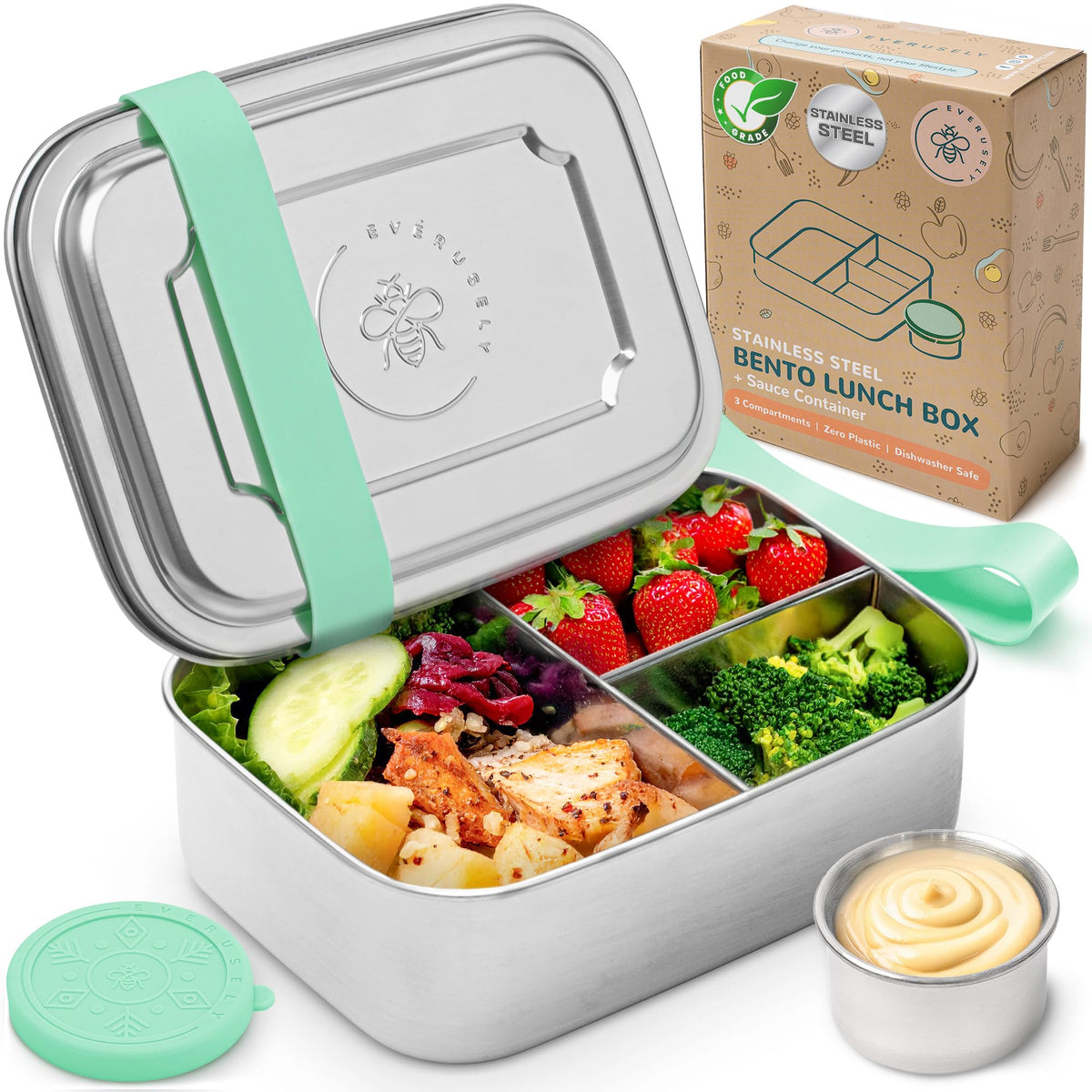 Everusely Bento Green 37oz ready for on the go meals keeps portions organized and fresh.