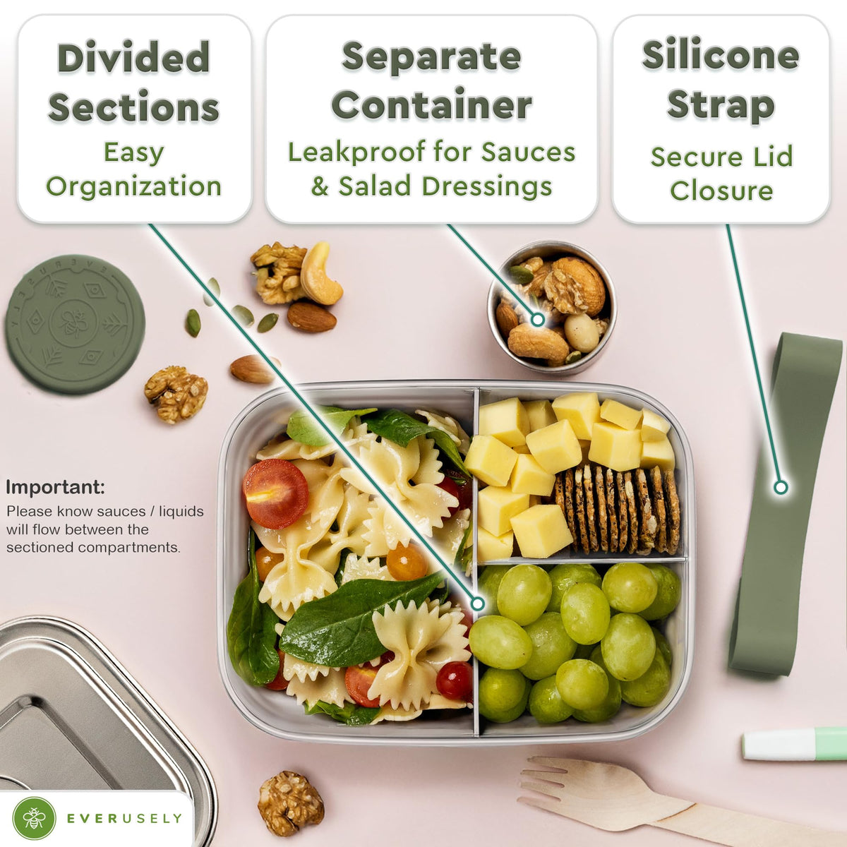 Everusely Sage lid fits tightly for splash-resistant transport.