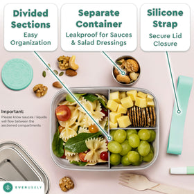 Everusely Bento lid and sauce lid help keep contents tidy during transport.