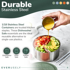 Everusely dishwasher-safe stainless steel containers for convenient cleaning.