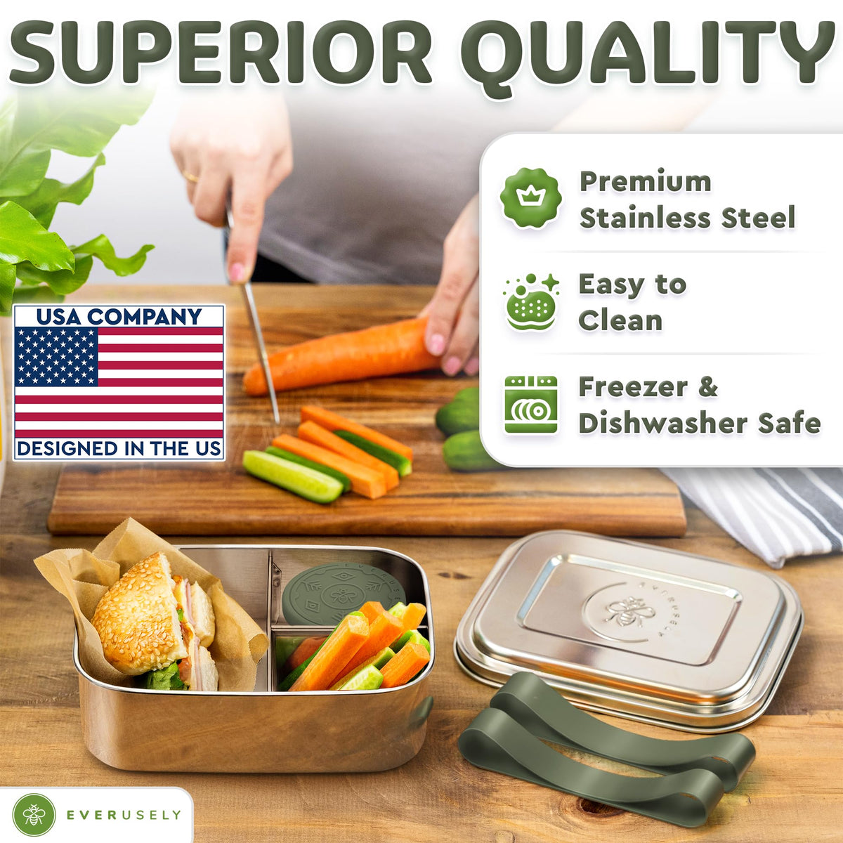 Everusely silicone bands secure contents and prevent leaks.