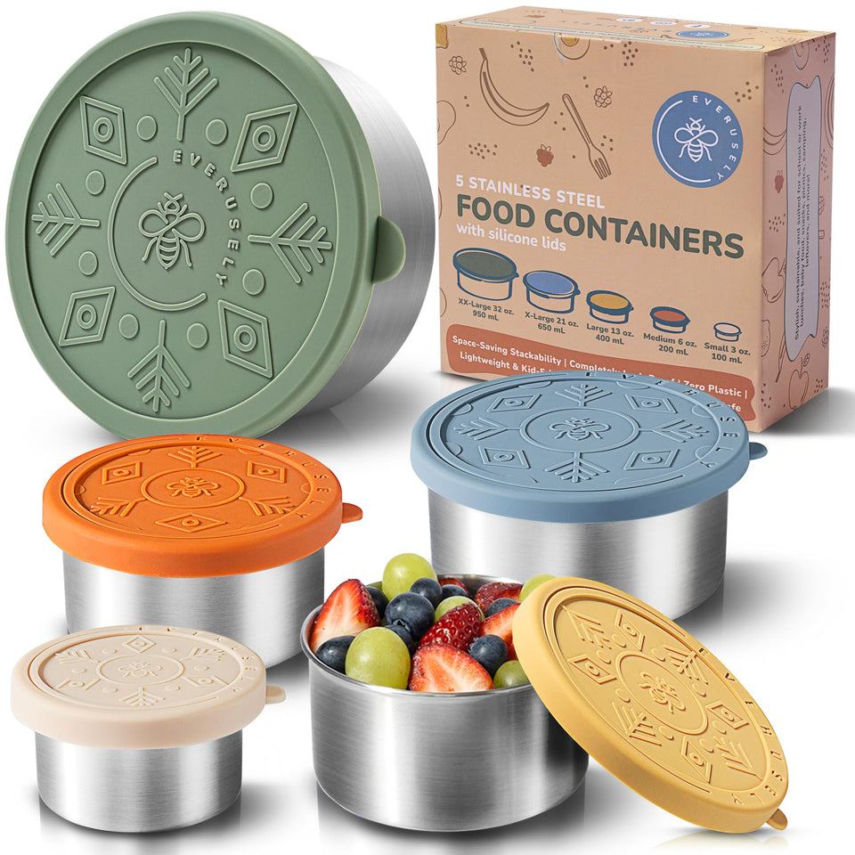 Everusely stainless steel containers set of 5 in muted collection for sustainable meal prep.