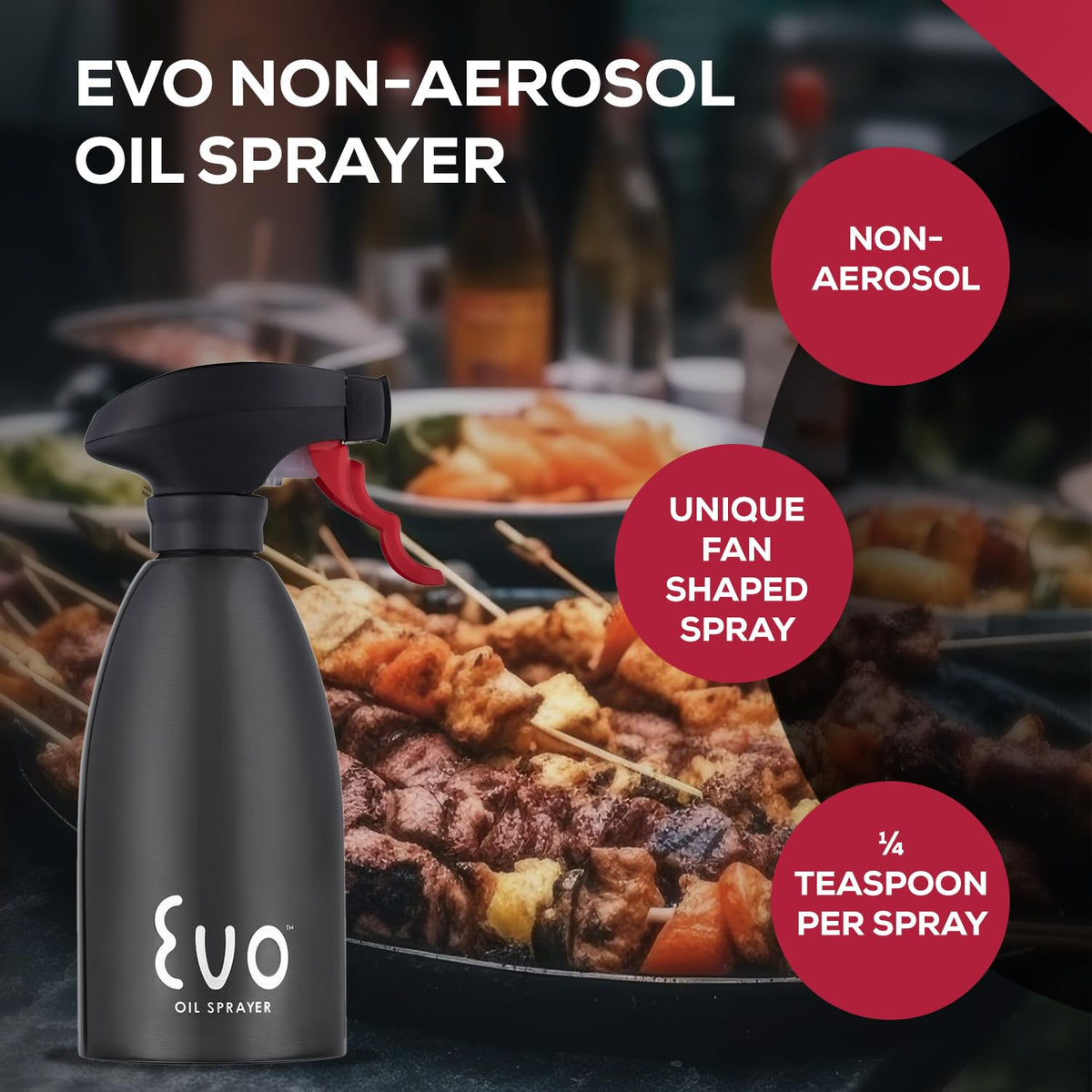 Evo Oil Sprayer with fan-pattern spray coats more surface with less oil