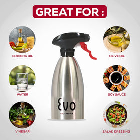 Evo Oil Sprayer with fan-pattern nozzle for even coverage with less oil.