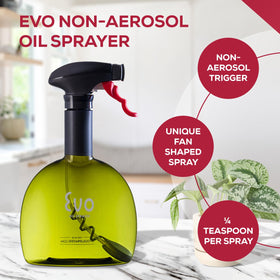 Evo Oil Sprayer twists on a funnel for mess-free filling